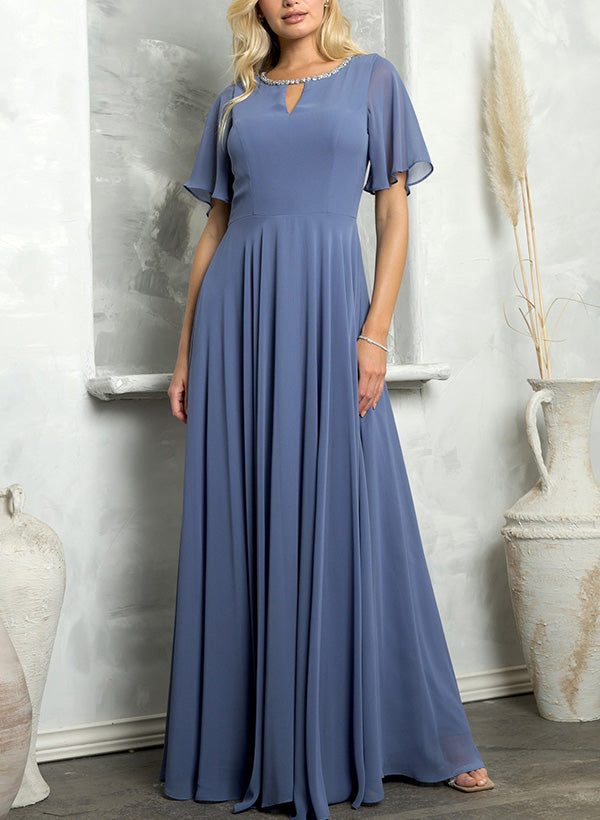 white christmas dresses Zapaka Women Grey Green Chiffon Bridesmaid Dress with Slit Spaghetti Straps  A-Line Long Wedding Party Dress – ZAPAKA main image 0