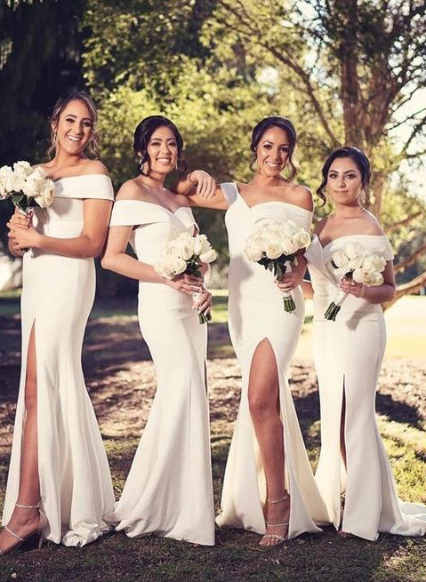 fitted lace wedding dress Off-the-Shoulder Ivory Mermaid Bridesmaid Dresses