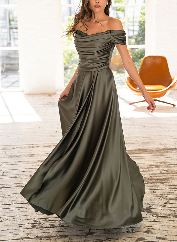 blue dress for baby girl Off-The-Shoulder Sleeveless A-Line Floor-Length Charmeuse Bridesmaid  Dresses With Beading