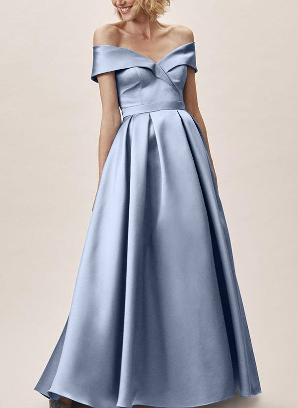 Off-The-Shoulder Sleeveless A-Line Satin Bridesmaid Dress with Floor-L Off-The-Shoulder Sleeveless A-Line Satin Bridesmaid Dress with Floor-L