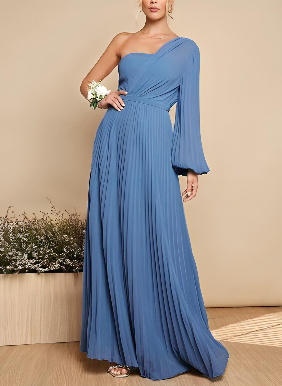 vintage color bridesmaid dresses Nox Anabel F1573 Smoky Blue 4 Sale – The Dress Outlet main image 0