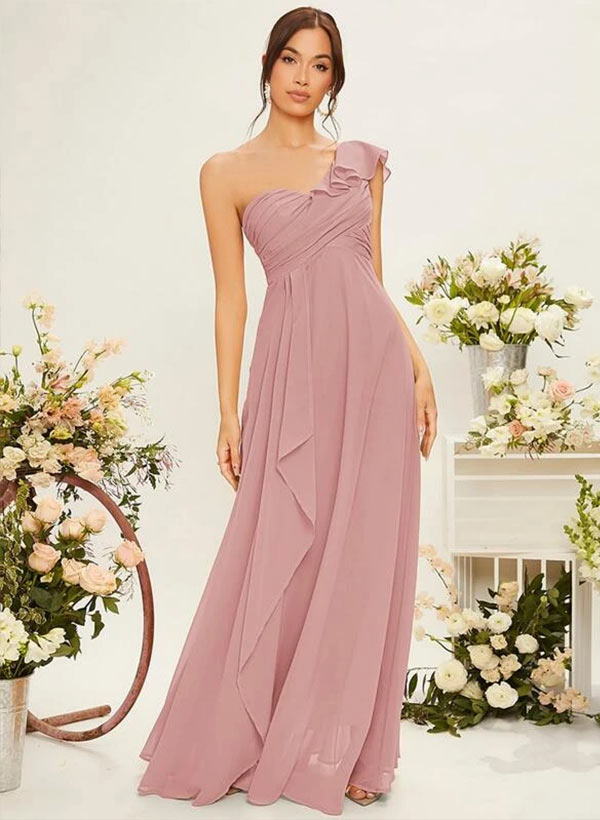 One-Shoulder Chiffon Bridesmaid Dress With Cascading Ruffles One-Shoulder Chiffon Bridesmaid Dress With Cascading Ruffles