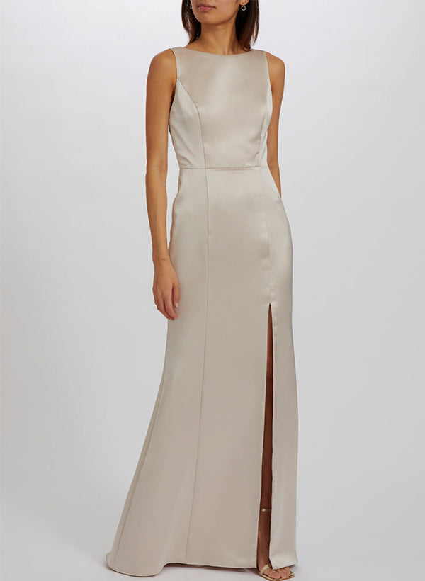 Scoop Neck Silk Like Satin Bridesmaid Dresses With Front Split Scoop Neck Silk Like Satin Bridesmaid Dresses With Front Split