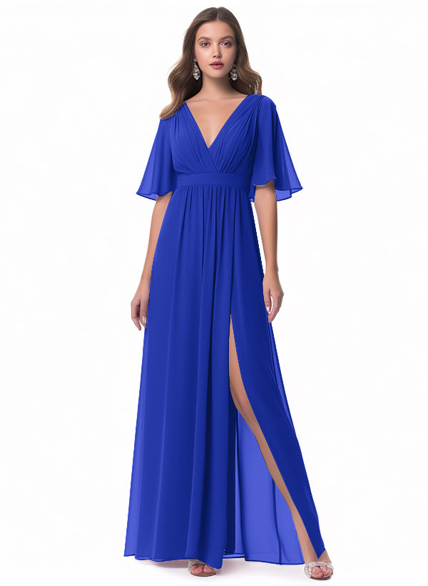 sachin and babi light blue dress June Bridals Elegant A-Line V-Neck Chiffon Half Poet Sleeve Mother of The Bride Dress Simple Casual Floor-Length with V-Back main image 0