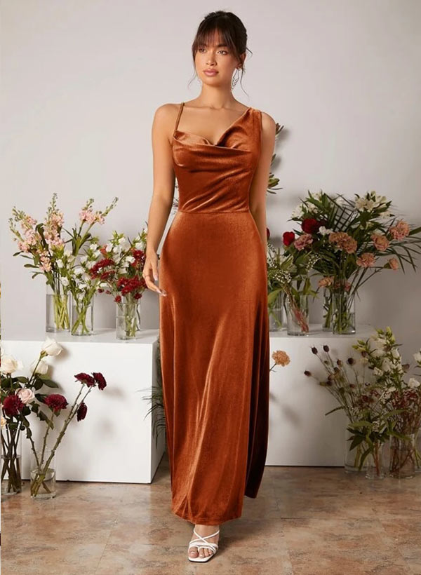 blue dress for baby girl Velvet Bridesmaid Dresses with Sheath Cowl Neck and Sleeveless Design