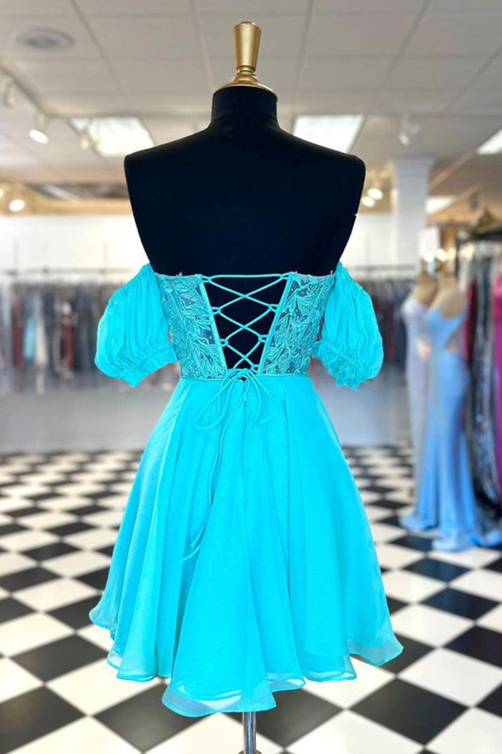 Koscy A Line Lace Off the Shoulder Homecoming Dress with Appliques