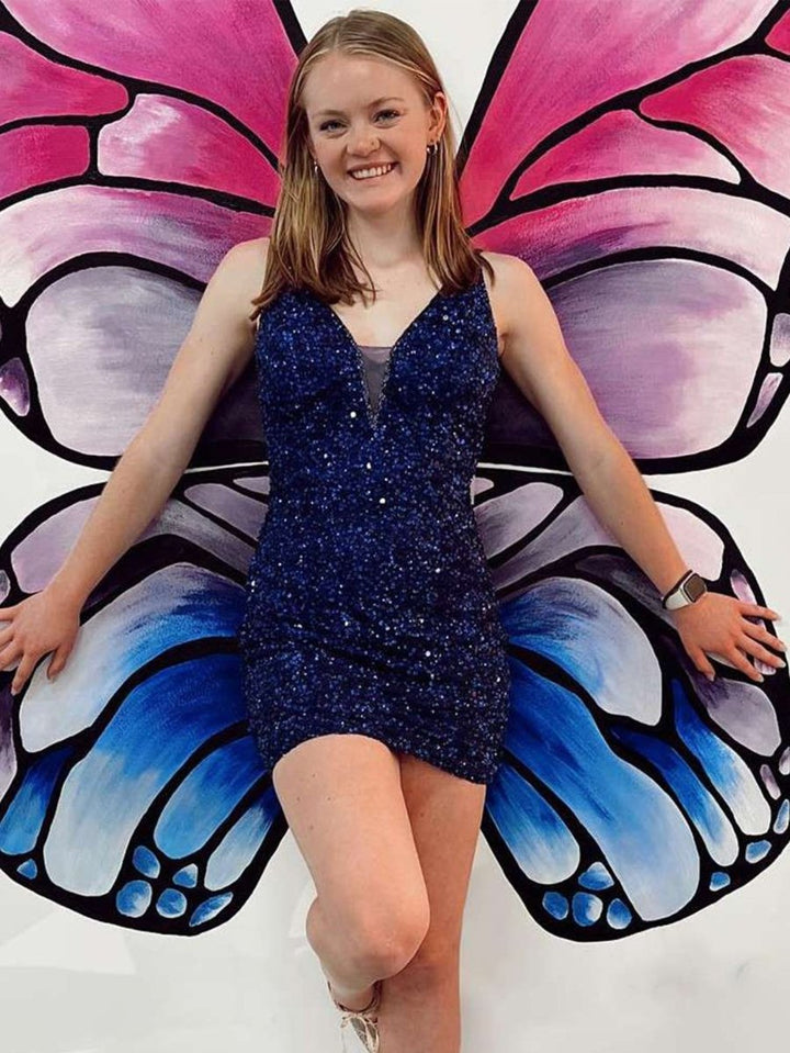 Koscy Sheath Sequins V Neck Homecoming Dress