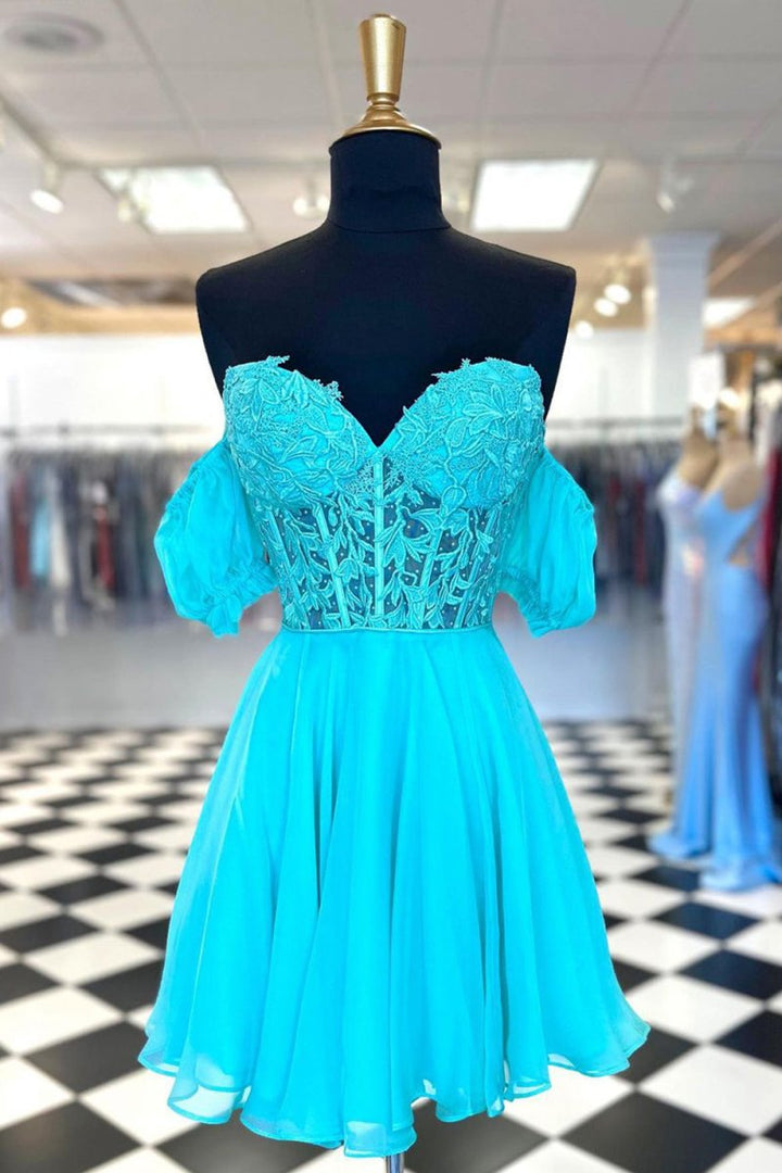 Koscy A Line Lace Off the Shoulder Homecoming Dress with Appliques