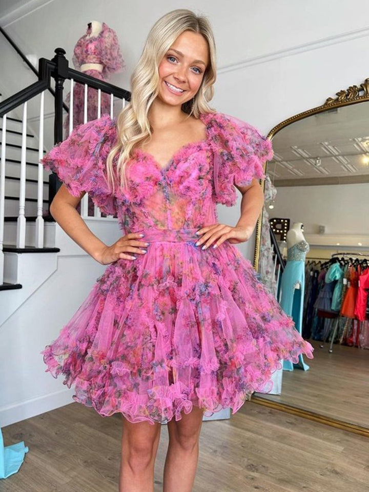 Koscy A Line Off the Shoulder Floral Printed Homecoming Dress