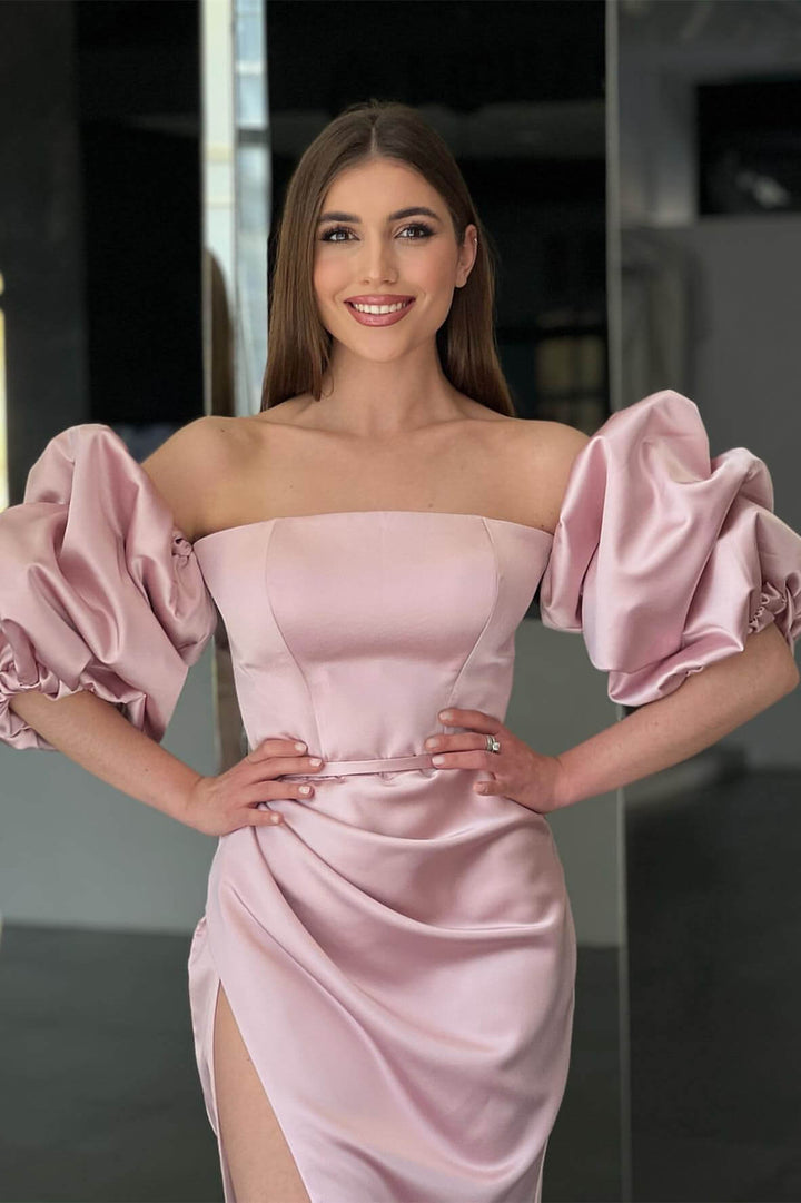 Strapless Pink Mermaid Prom Dress with Long Split and Detachable Sleeves