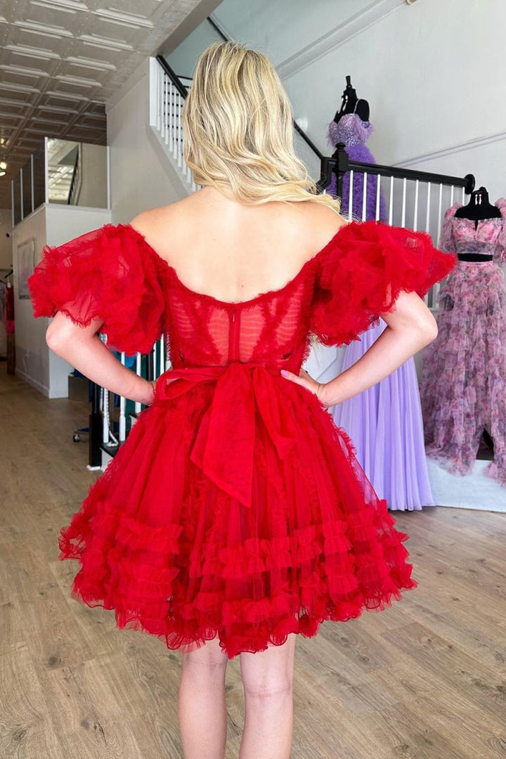 Koscy A Line Off the Shoulder Tulle Homecoming Dress