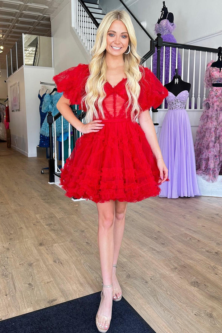 Koscy A Line Off the Shoulder Tulle Homecoming Dress
