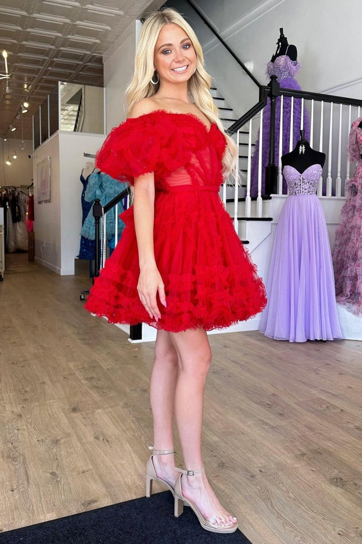 Koscy A Line Off the Shoulder Tulle Homecoming Dress