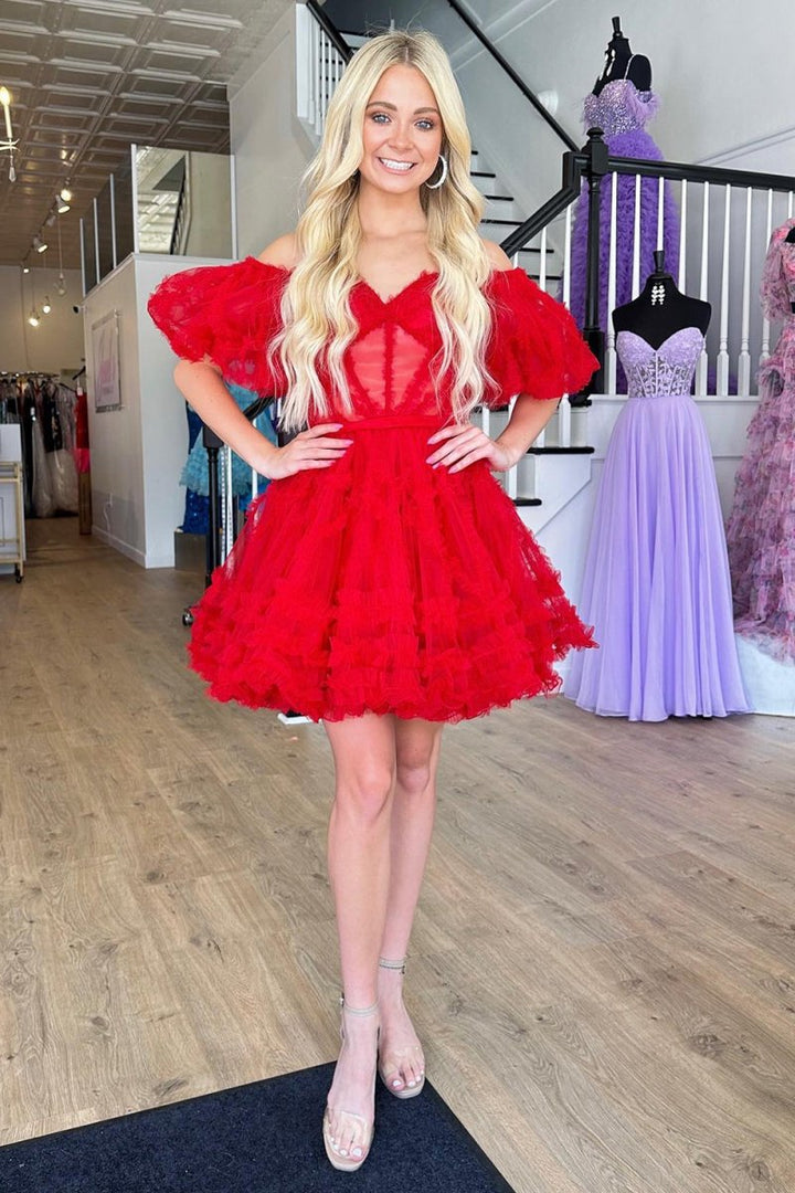 Koscy A Line Off the Shoulder Tulle Homecoming Dress