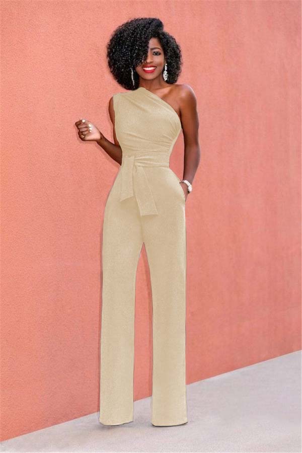 Koscy Concise Black One-Shoulder Daily Women's Jump Suit