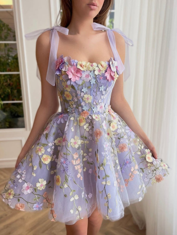 Koscy A-Line Lilac Short Homecoming Dress with 3D Flowers