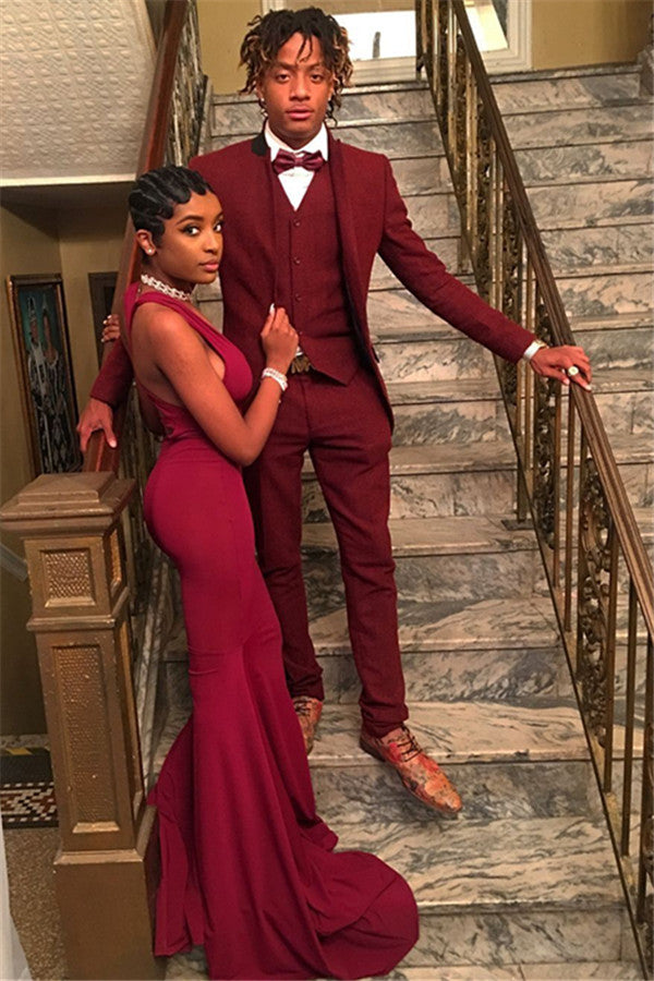 Koscy Elegant Three-Piece Red Tom Ford Wedding Suit on Sale