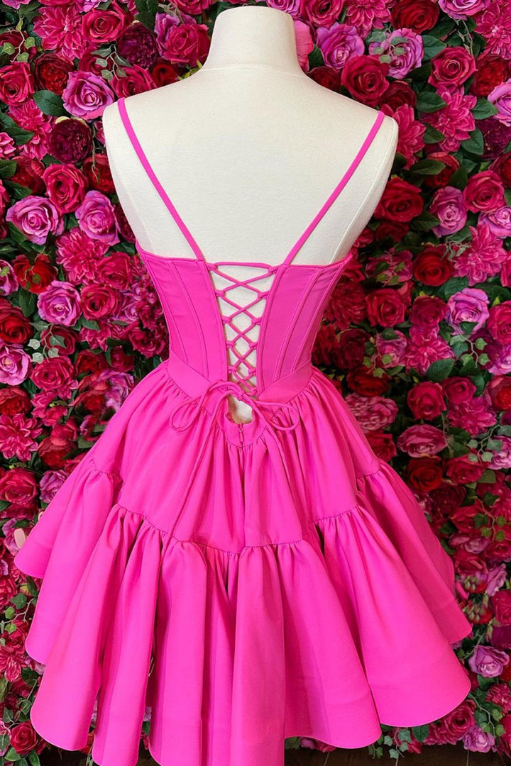 Koscy A-line Ruffled Lace-Up Homecoming Dress