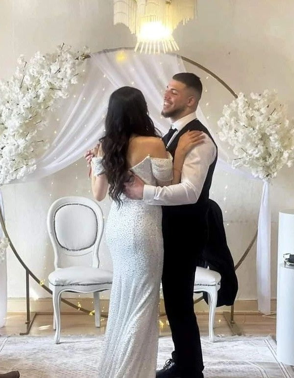 Bmbride Gorgeous Long Mermaid Off-Shoulder Glitter Wedding Gowns