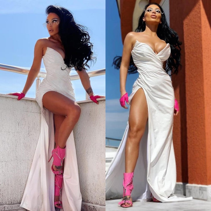 Sweetheart Long White Prom Dress With Slit