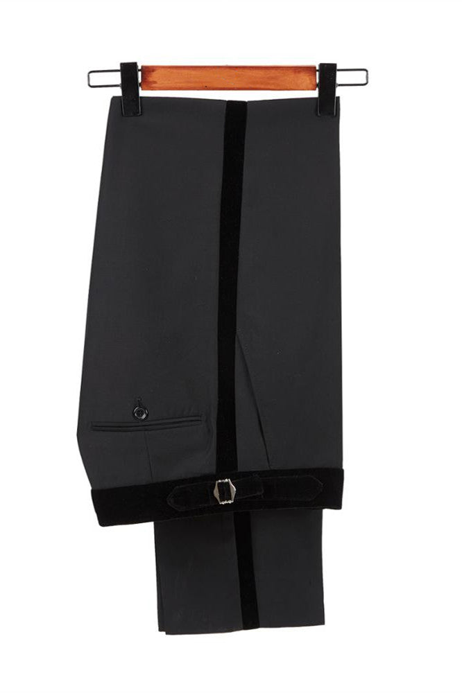 Koscy Classic Black Jacquard Velvet Lapel Blazer with Double-Breasted Design for Groom