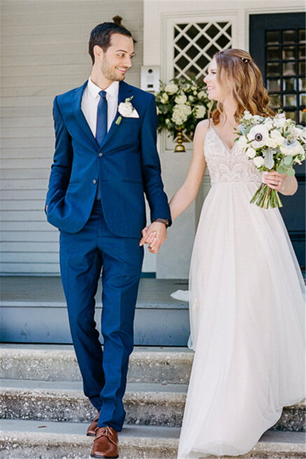 Koscy Royal Blue Notched Lapel Two-Piece Wedding Suit
