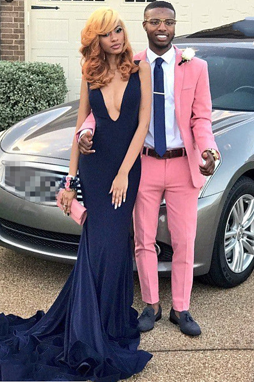 Koscy Candy Pink David Beckham Two-Piece Wedding Suit with Shawl Lapel