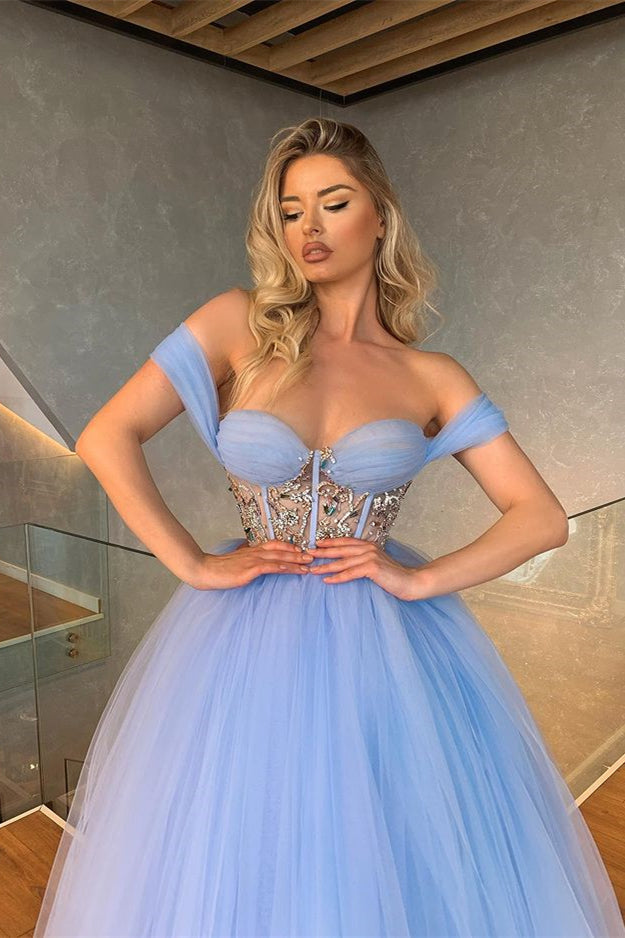 Off-the-Shoulder Prom Dress Sweetheart Crystal