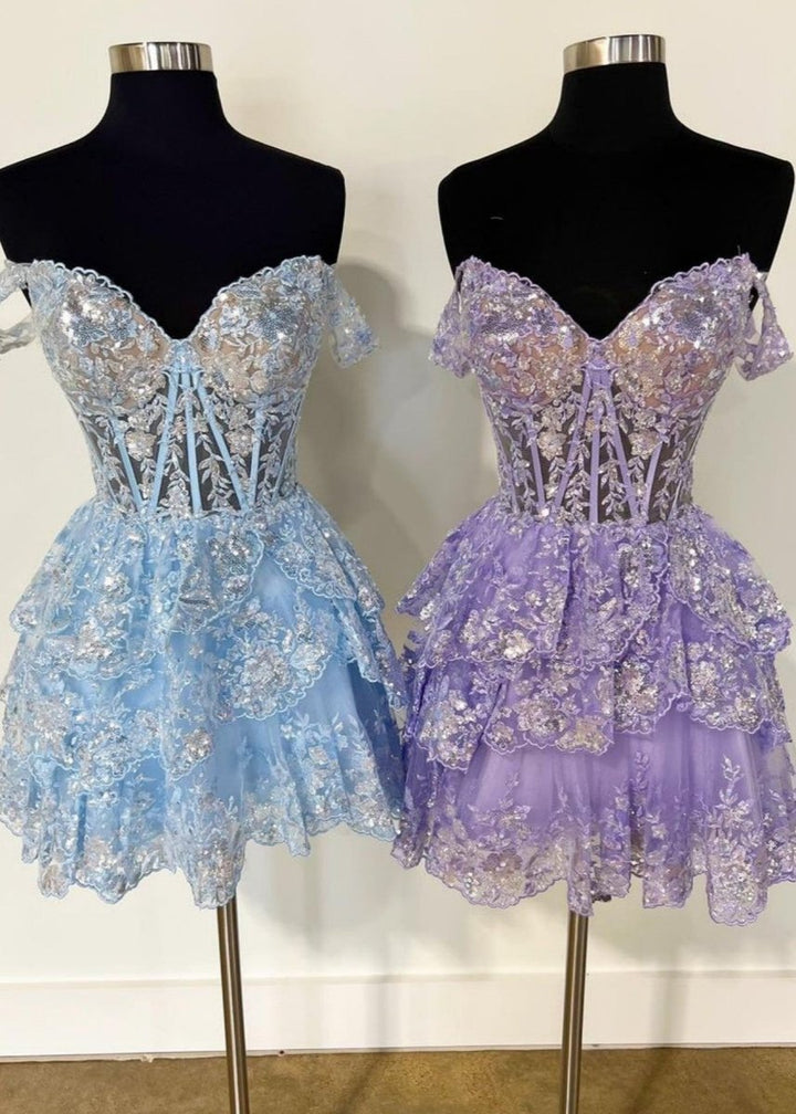 Koscy A-Line Sweetheart Tiered Short Homecoming Dress