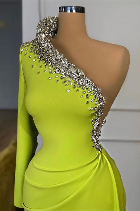 Green One-Shoulder Mermaid Prom Dress With Beadings Long Sleeves