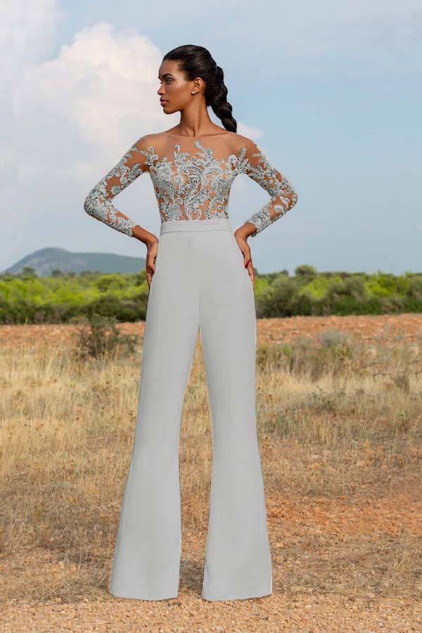 Koscy High-Grade White Embroidery Extraordinary Waist Slim Fit Party Jump Suit