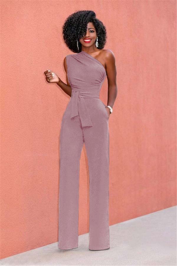 Koscy Concise Black One-Shoulder Daily Women's Jump Suit