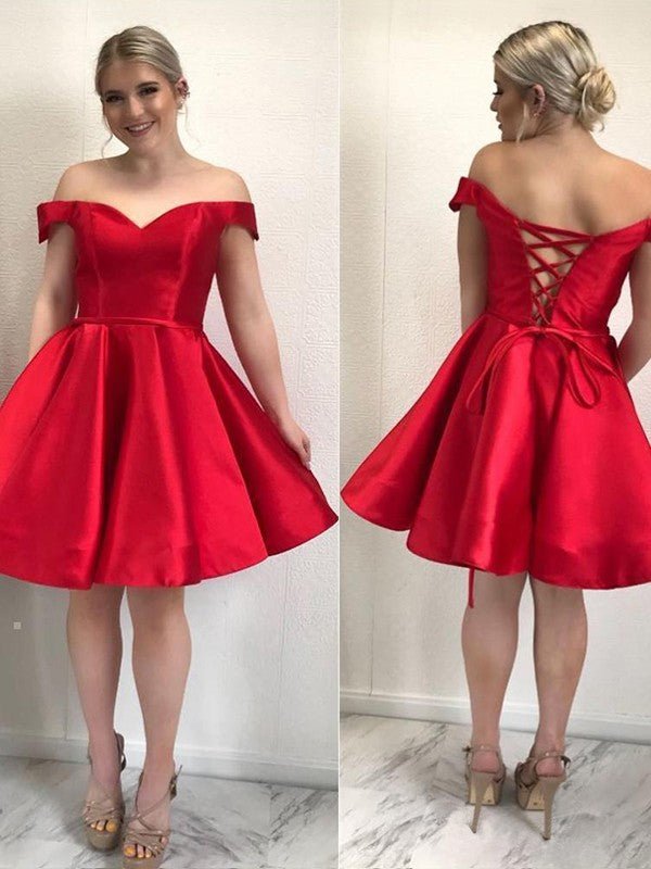 Koscy A-Line Satin Off-Shoulder Homecoming Dress