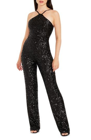 Koscy Fashion Halter Black Sequins Women's Party Jump Suit