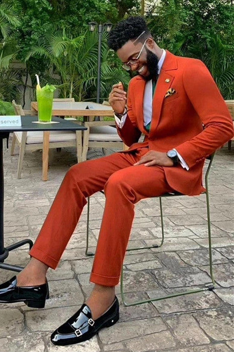 Koscy Stylish Gray Striped Three-Piece Prince Suit with Peaked Lapel for Wedding