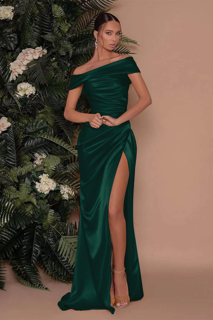 Off The Shoulder Charmeuse Prom Dress Split Mermaid Champagne