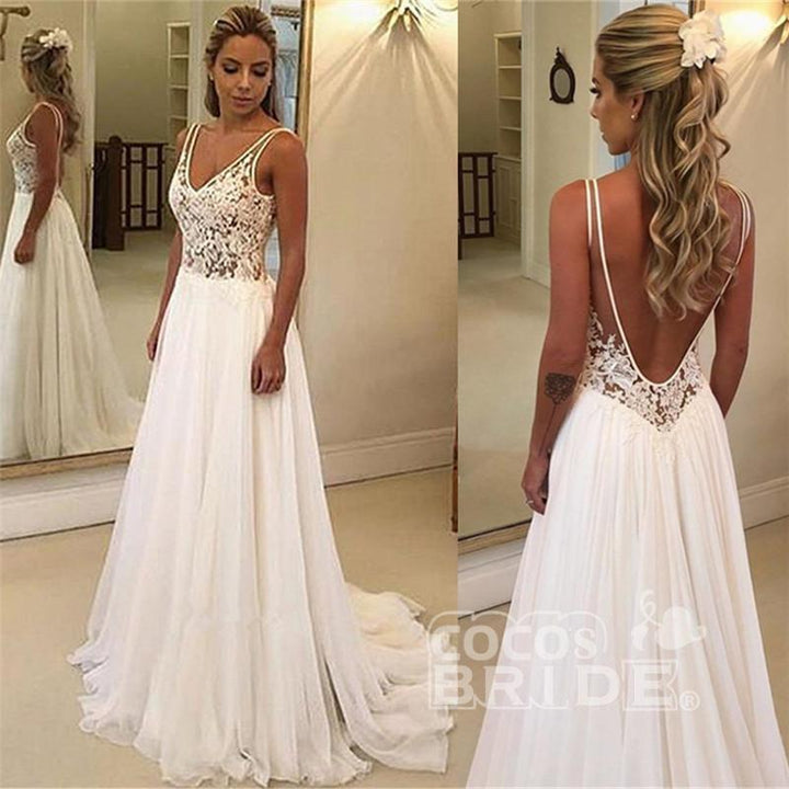 Bmbride V-Neck Sleeveless Appliques A-Line Floor-Length Prom Dresses