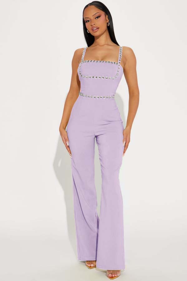 Koscy Fashion Green Square Neck Spaghetti-Straps Slim Fit Jump Suit
