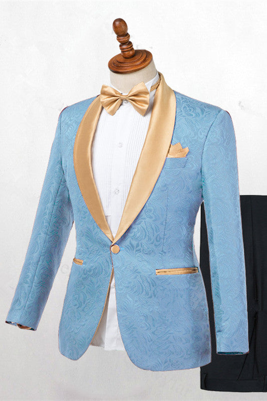 Koscy Blue Shawl Lapel One-Button Wedding Suit for Men’s Parties