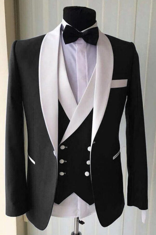 Koscy Gentle Three-Piece Summer Wedding Suit for Groom with White Shawl Lapel