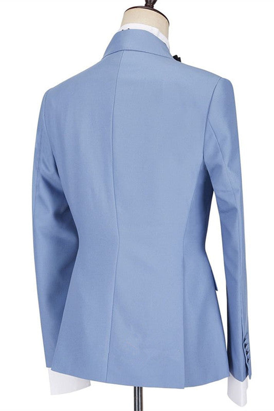 Koscy Stylish Blue Casual Prom Suit with Peaked Lapel and Ruffles for Men