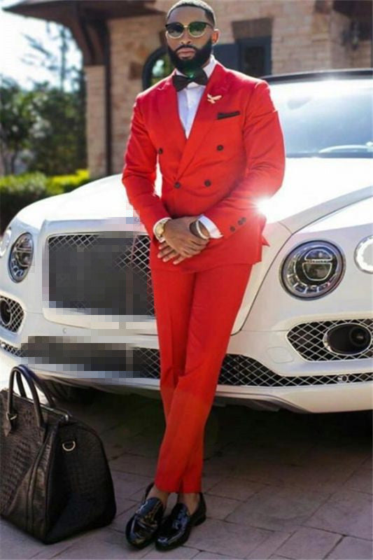 Koscy Red Slim Fit Dinner Prom Suit - Liam Double Breasted, Peaked Lapel for Men