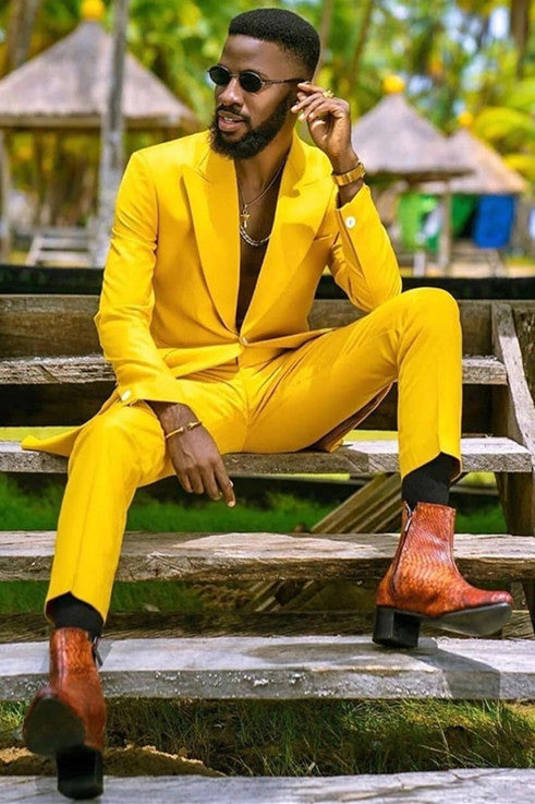 Koscy Popular Yellow One-Button Prince Prom Suit with Peaked Lapel