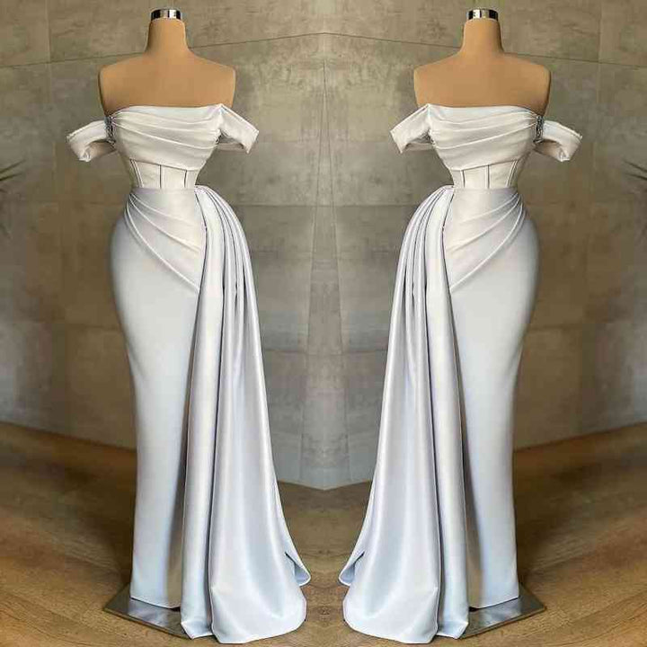 White Pleated Bateau Sleeveless Prom Dress