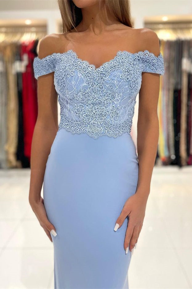 Elegant Off-the-Shoulder Mermaid Prom Dress Featuring Lace Appliques