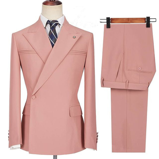 Koscy Best-Fit Pink Wedding Blazer with Peaked Lapel and Ruffles for Groom