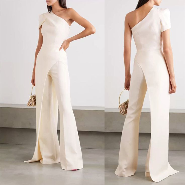 Koscy Charming White One-Shoulder Sleeveless Jump Suit