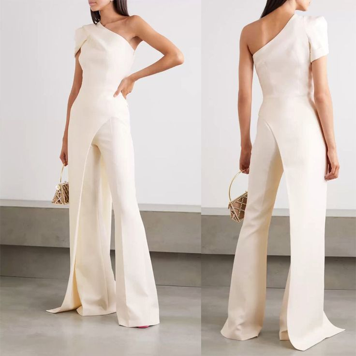 Koscy Charming White One-Shoulder Sleeveless Jump Suit