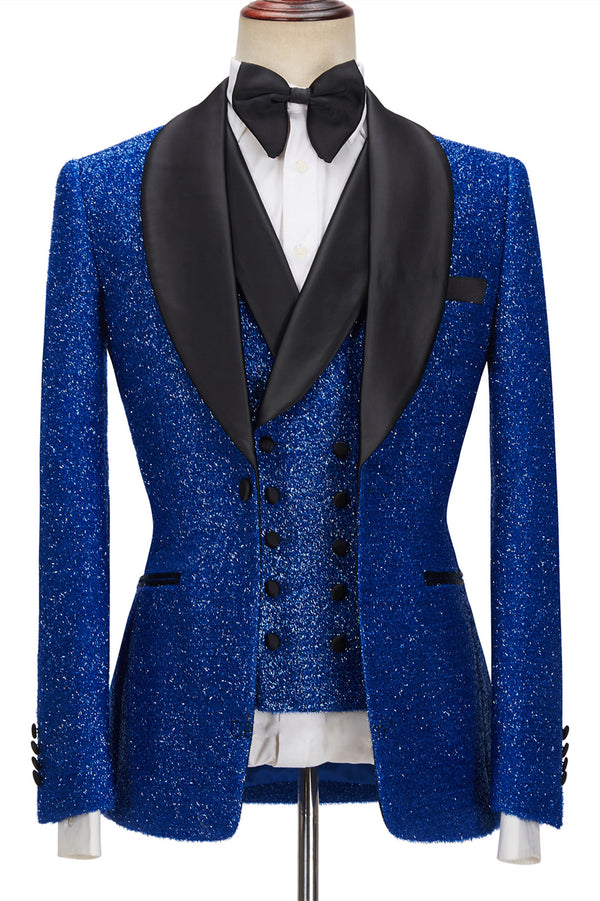 Koscy Sparkling Royal Blue Three-Piece One-Button Prom Suit