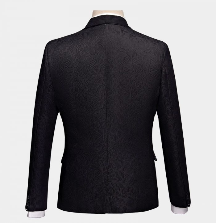Koscy Business Black Three-Piece Jacquard Wedding Suit for Men